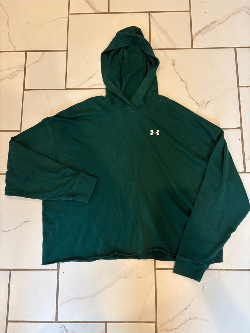 Women’s Under Armour Forest Green Boxy, Cropped Hooded Pullover - size small